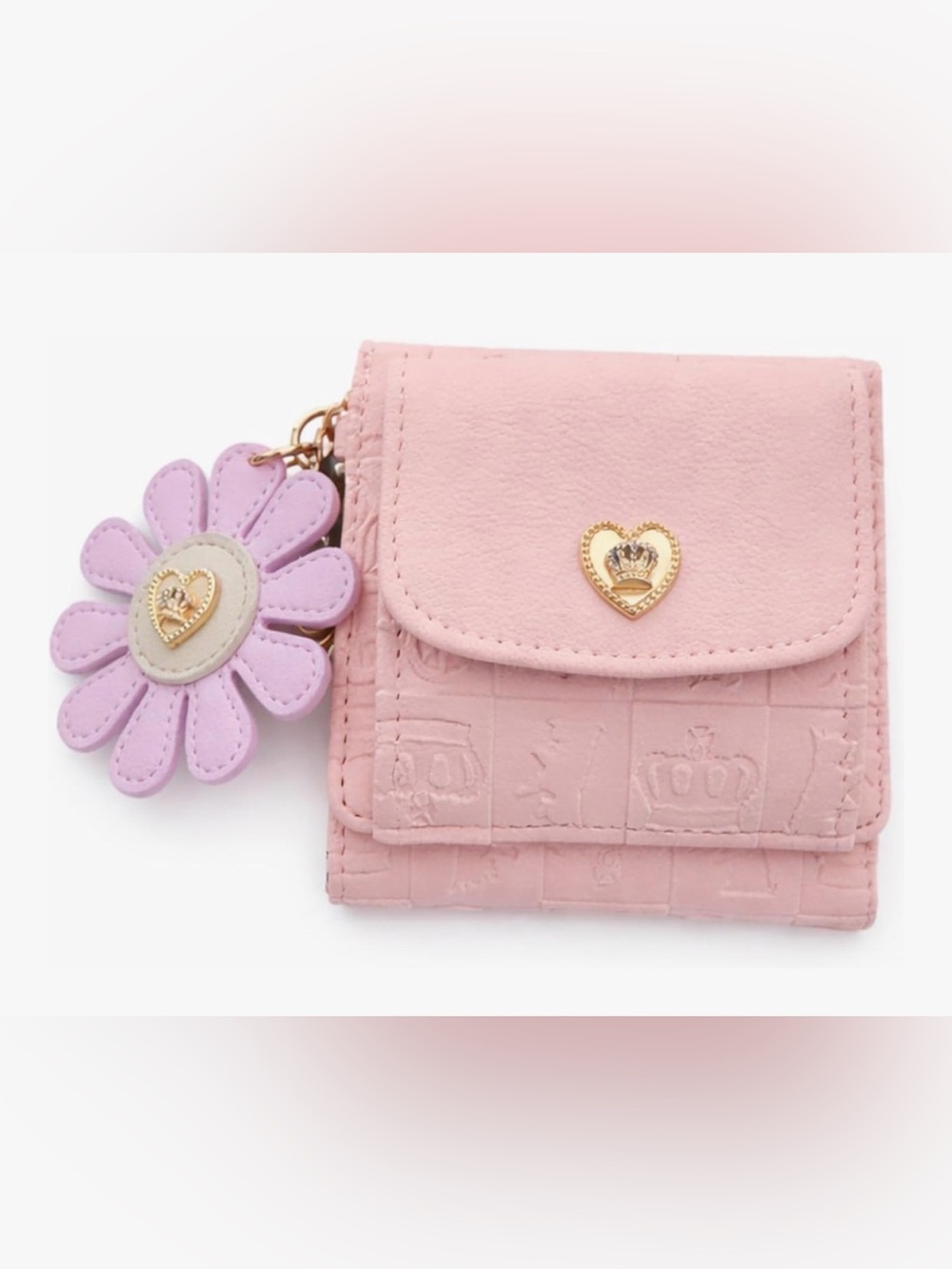 Juicy Couture Pink Wallet trifold w Flower Charm NWT Heart Crown Y2K Coquette